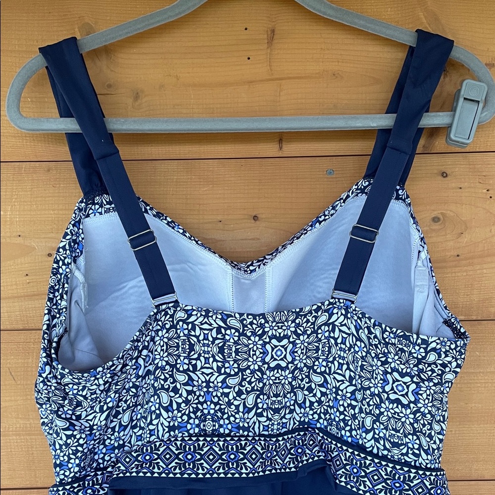 Lands' End Swimsuit Tankini Swim Dress Blue & White Slimming Plus Size 18 - Picture 7 of 13